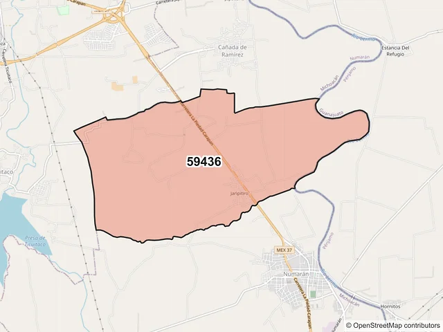 Mapa del código postal 59436, Numarán, Michoacán de Ocampo