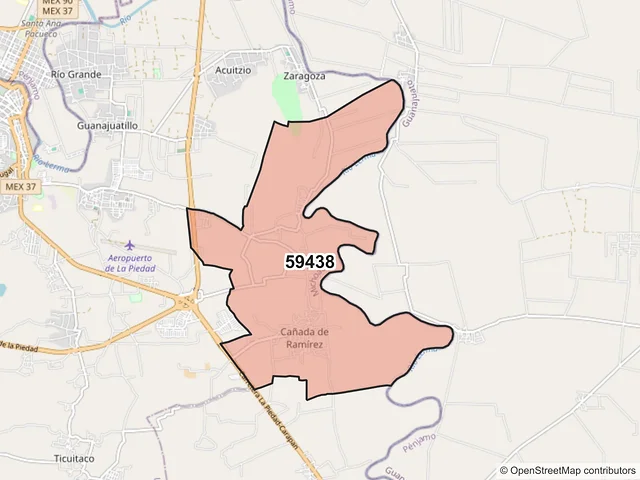 Mapa del código postal 59438, Numarán, Michoacán de Ocampo