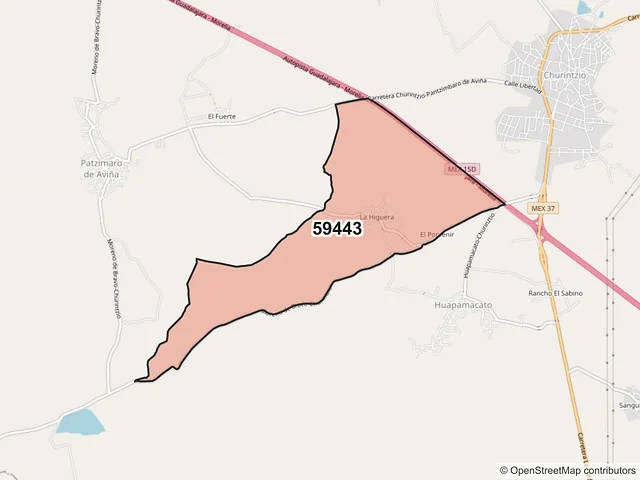 Mapa del código postal 59443, Churintzio, Michoacán de Ocampo