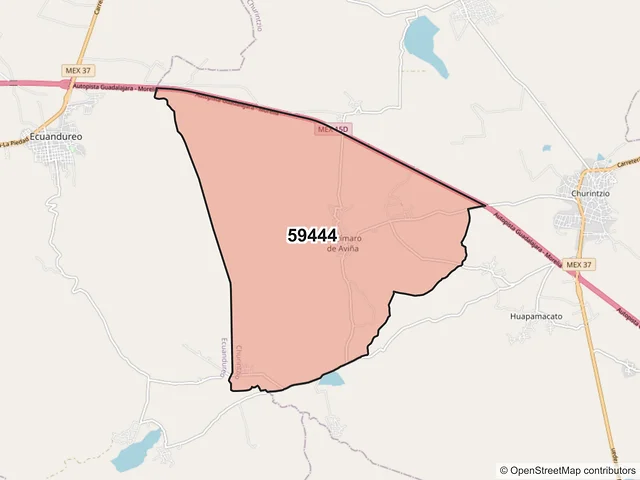 Mapa del código postal 59444, Churintzio, Michoacán de Ocampo