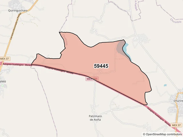 Mapa del código postal 59445, Churintzio, Michoacán de Ocampo