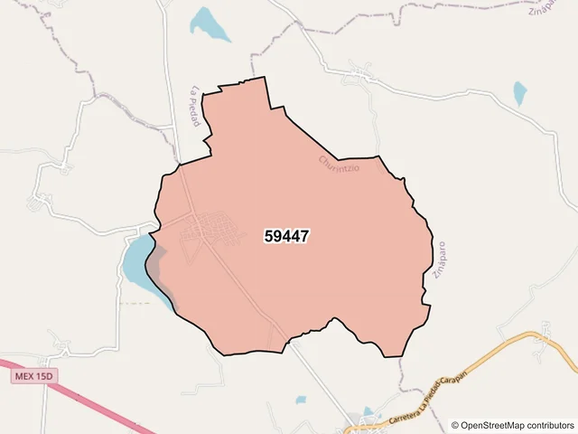 Mapa del código postal 59447, Churintzio, Michoacán de Ocampo
