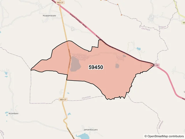 Mapa del código postal 59450, Churintzio, Michoacán de Ocampo