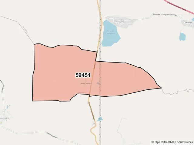 Mapa del código postal 59451, Churintzio, Michoacán de Ocampo