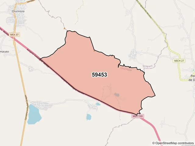 Mapa del código postal 59453, Churintzio, Michoacán de Ocampo
