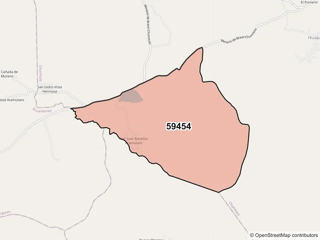 Mapa del código postal 59454, Churintzio, Michoacán de Ocampo