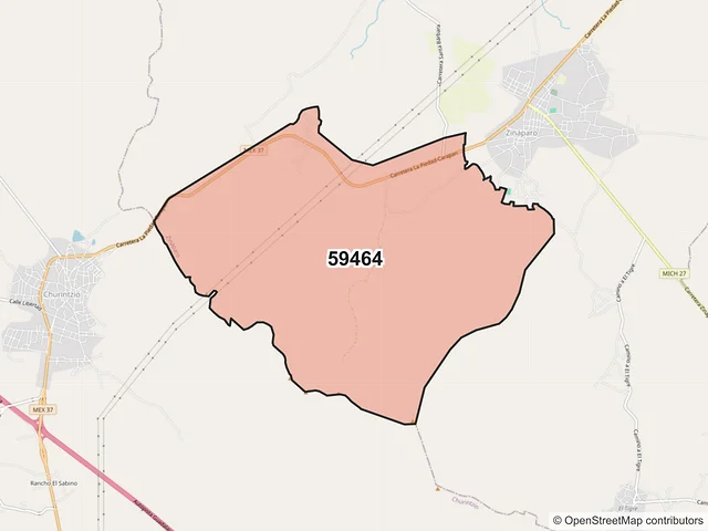 Mapa del código postal 59464, Zináparo, Michoacán de Ocampo