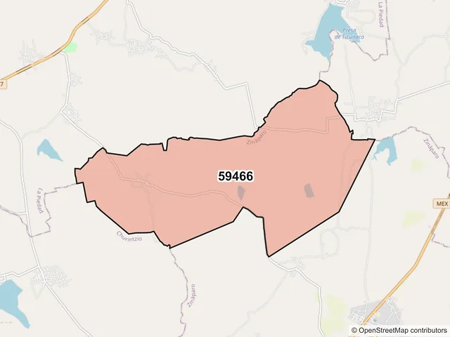 Mapa del código postal 59466, Zináparo, Michoacán de Ocampo