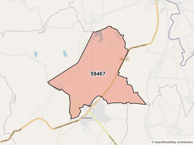 Mapa del código postal 59467, Zináparo, Michoacán de Ocampo