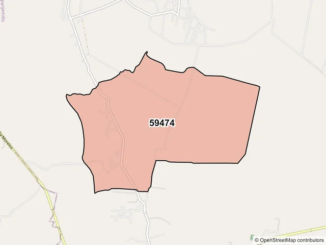 Mapa del código postal 59474, Penjamillo, Michoacán de Ocampo