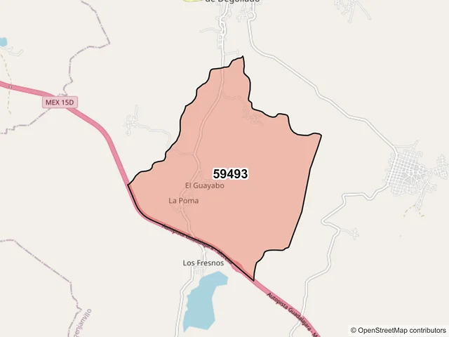 Mapa del código postal 59493, Penjamillo, Michoacán de Ocampo