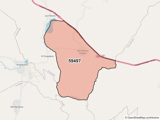 Mapa del código postal 59497, Penjamillo, Michoacán de Ocampo