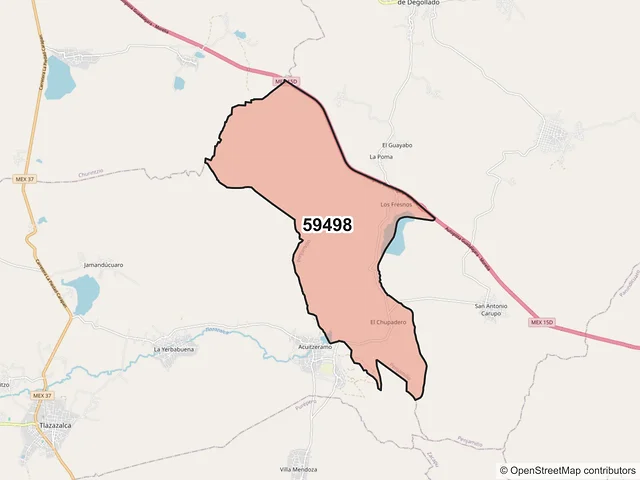 Mapa del código postal 59498, Penjamillo, Michoacán de Ocampo