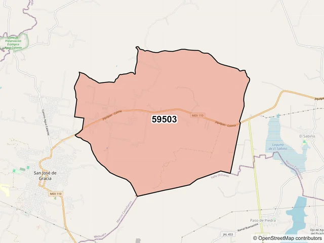 Mapa del código postal 59503, Marcos Castellanos, Michoacán de Ocampo