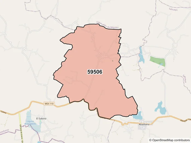 Mapa del código postal 59506, Marcos Castellanos, Michoacán de Ocampo