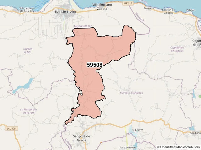 Mapa del código postal 59508, Marcos Castellanos, Michoacán de Ocampo