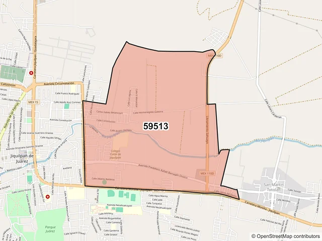 Mapa del código postal 59513, Jiquilpan, Michoacán de Ocampo