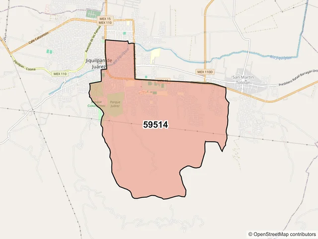 Mapa del código postal 59514, Jiquilpan, Michoacán de Ocampo