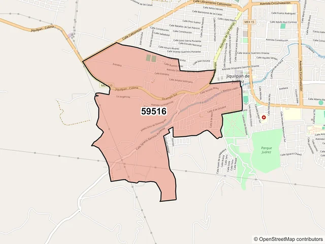 Mapa del código postal 59516, Jiquilpan, Michoacán de Ocampo
