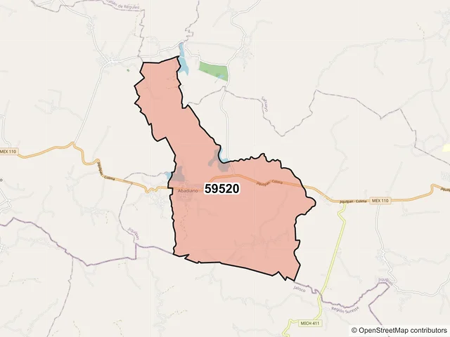 Mapa del código postal 59520, Jiquilpan, Michoacán de Ocampo