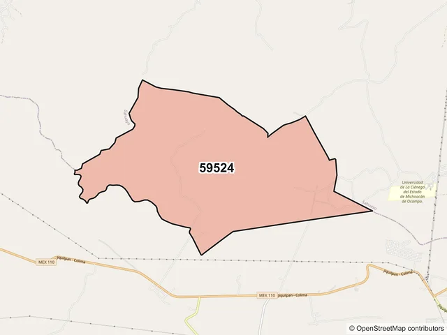 Mapa del código postal 59524, Jiquilpan, Michoacán de Ocampo