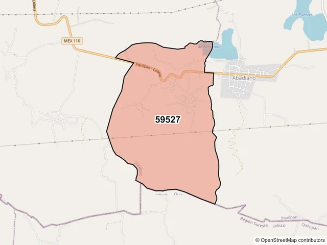 Mapa del código postal 59527, Jiquilpan, Michoacán de Ocampo