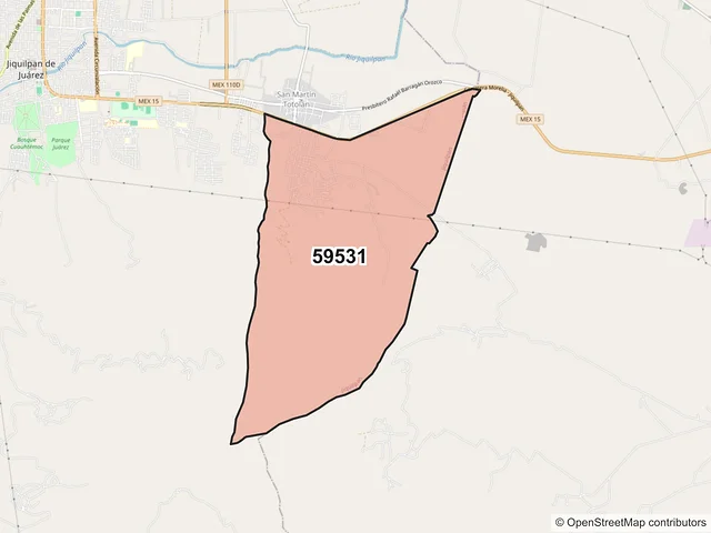 Mapa del código postal 59531, Jiquilpan, Michoacán de Ocampo