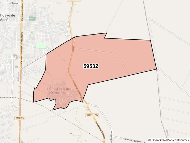Mapa del código postal 59532, Jiquilpan, Michoacán de Ocampo