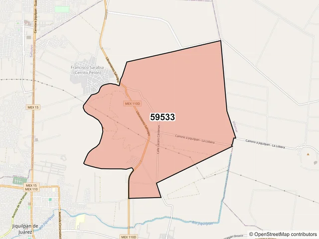 Mapa del código postal 59533, Jiquilpan, Michoacán de Ocampo