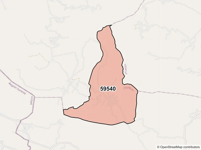 Mapa del código postal 59540, Jiquilpan, Michoacán de Ocampo