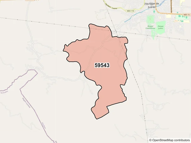 Mapa del código postal 59543, Jiquilpan, Michoacán de Ocampo
