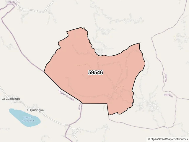 Mapa del código postal 59546, Jiquilpan, Michoacán de Ocampo