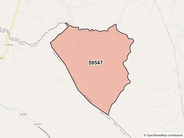 Mapa del código postal 59547, Jiquilpan, Michoacán de Ocampo