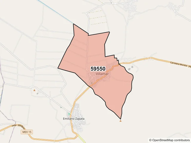 Mapa del código postal 59550, Villamar, Michoacán de Ocampo