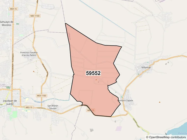 Mapa del código postal 59552, Villamar, Michoacán de Ocampo
