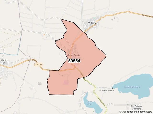 Mapa del código postal 59554, Villamar, Michoacán de Ocampo