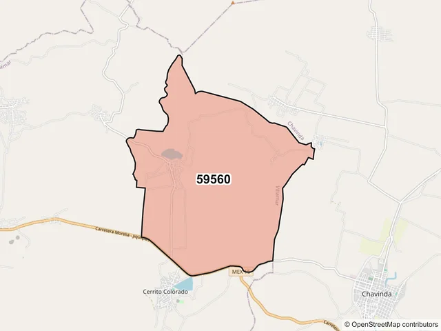 Mapa del código postal 59560, Villamar, Michoacán de Ocampo