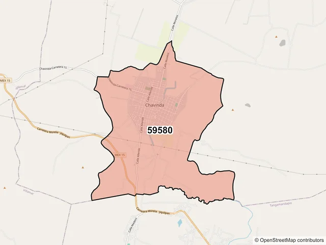 Mapa del código postal 59580, Chavinda, Michoacán de Ocampo