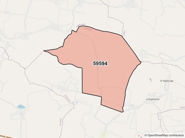 Mapa del código postal 59594, Chavinda, Michoacán de Ocampo