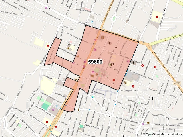 Mapa del código postal 59600, Zamora, Michoacán de Ocampo