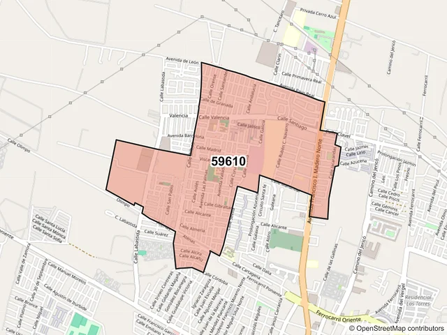 Mapa del código postal 59610, Zamora, Michoacán de Ocampo