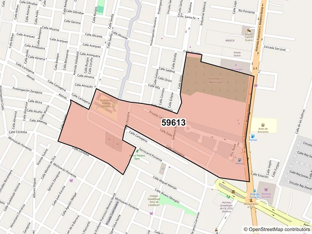Mapa del código postal 59613, Zamora, Michoacán de Ocampo