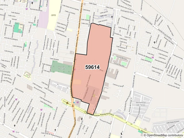 Mapa del código postal 59614, Zamora, Michoacán de Ocampo