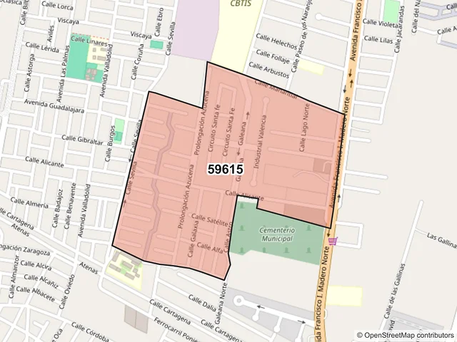 Mapa del código postal 59615, Zamora, Michoacán de Ocampo
