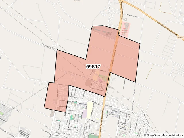 Mapa del código postal 59617, Zamora, Michoacán de Ocampo