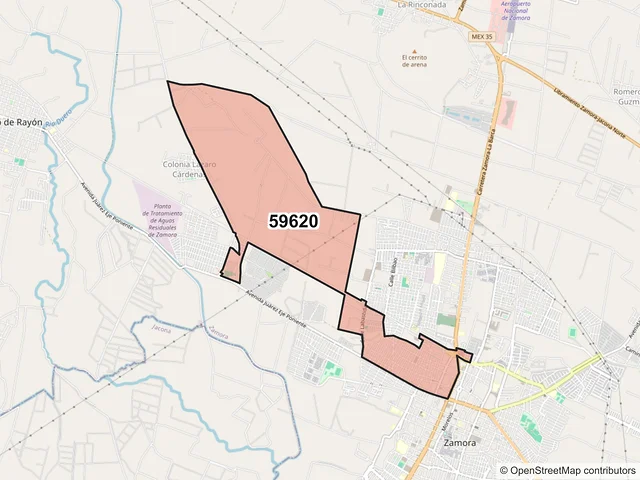 Mapa del código postal 59620, Zamora, Michoacán de Ocampo