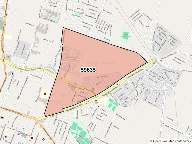 Mapa del código postal 59635, Zamora, Michoacán de Ocampo