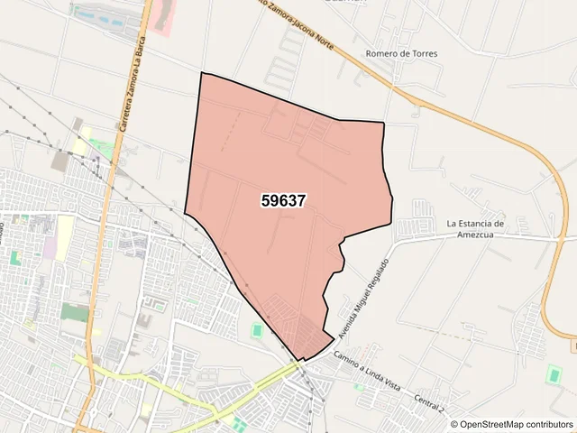 Mapa del código postal 59637, Zamora, Michoacán de Ocampo