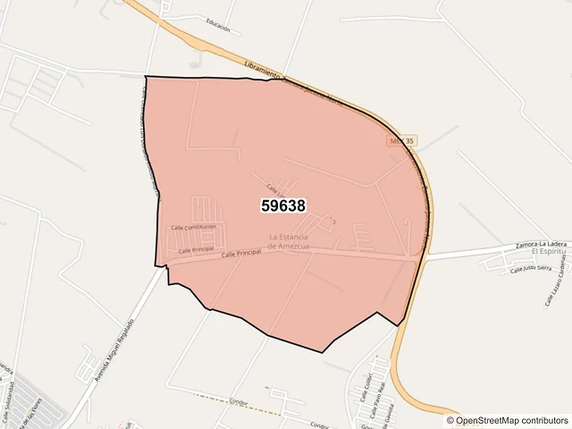 Mapa del código postal 59638, Zamora, Michoacán de Ocampo