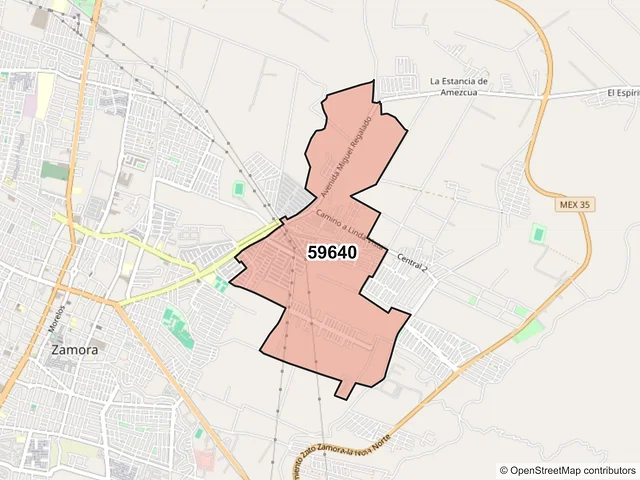 Mapa del código postal 59640, Zamora, Michoacán de Ocampo